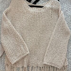 Altar'd State Cream Knit Fringe Sweater